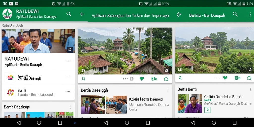 Antarmuka aplikasi RATUDEWI yang menampilkan berita daerah terkini.