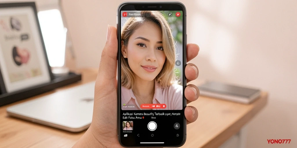 Antarmuka aplikasi YONO777 dengan fitur Kamera Beautify yang menarik.